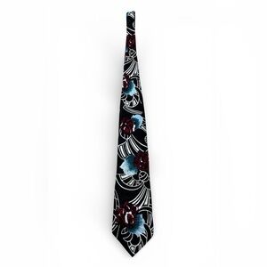 Black White & Red Chez Roffe Silk Floral‎ Abstract Neck Tie